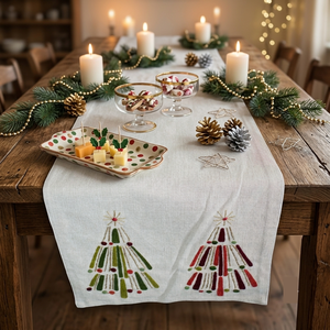 Camino de Mesa Blanco Bordado para Decoración de Árbol de Navidad, Lino Decorativo para Mesa de Comedor, Decoración Festiva para el Hogar, Exportación al por Mayor - Product Image 4