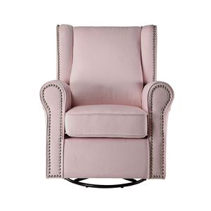 Poltrona Girevole Rosa con Braccioli Arrotondati e Dettagli Decorativi per Soggiorno - Product Image 2