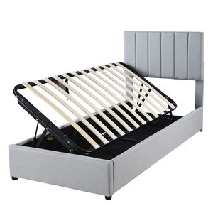Gray Twin Size Upholstered <b>Platform</b> <b>Bed</b> <b>with</b> Hydraulic <b>Storage</b> System - Product Image 5