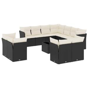 Ensemble de canapés de jardin en rotin PE noir avec pieds réglables, confortable et élégant, mobilier d'extérieur - Product Image 2