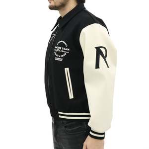 100% Custom Coated Leather <b>Men's</b> <b>Long</b> Sleeve Letterman Varsity <b>Jackets</b> Wool Stand Collar Spring High Street Waterproof Front - Product Image 2