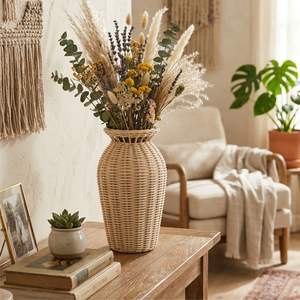 Cesta redonda de ratán, florero artesanal de 7 piezas - Product Image 4