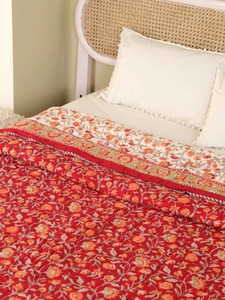 Couvre-lit brodé bohème à motif floral rouge, en coton fait main, pour toutes les saisons, décoration de la maison, ensemble de literie - Product Image 2