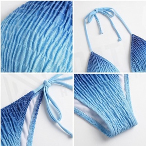 Ensemble de bikini texturé dégradé bleu pour femme NORTH APPROACH avec haut halter froncé et bas à nouer sur les côtés - Product Image 4