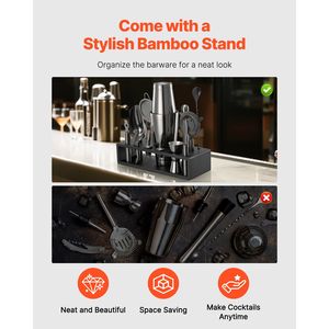 Set da Cocktail 13 Pezzi in Acciaio Inox con Supporto in Bambù, Kit da Barman Boston con Miscelatore, Cucchiaio, Muddler e Jigger per Martini - Product Image 5