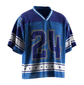 Camiseta de Fútbol Americano Azul para Hombre, Cuello en V, Manga Corta, Número Personalizado 24, Ropa Deportiva Transpirable de Poliéster - Product Image 2