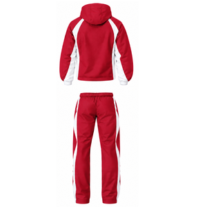 Red White Hooded Tracksuit Set Full Zip <b>Jacket</b> Matching <b>Straight</b> Pants Custom Team Training Athletic Sportswear Two Piece Set - Product Image 2