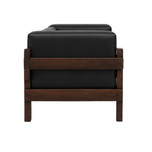 Sofá Moderno de Una Plaza en Madera de Teca Sólida con Tapicería de Cuero Negro para Sala de Estar, Apartamento, Hotel, Villa, Muebles Personalizados - Product Image 3