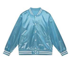 Chaqueta de béisbol bordada personalizada para mujer, chaqueta universitaria de satén, chaqueta de satén recortada de tela transpirable de punto con forro de talla grande - Product Image 1