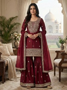 Ensemble Salwar et pantalon prêt-à-porter entièrement cousu, magnifique design de col, style col rond, longueur genou, idéal pour mariage / fête / Aïd. - Product Image 2