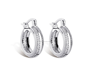 Round Brilliant Cut Hoop Earrings 925 Sterling Silver Rhodium Plated Hiphop Style Unisex Gift for Occasions silver gift earrings - Product Image 1