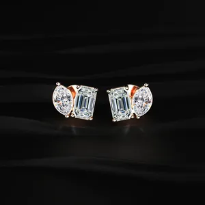 Marquise & <b>Emerald</b> Cut Lab Grown Diamond <b>Earrings</b> trendy Stud <b>Earrings</b> Casual Diamond <b>Earrings</b> Luxury Diamond Stud <b>Earrings</b> - Product Image 1