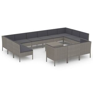 Grand ensemble de salon de jardin en rotin PE gris avec housses amovibles - Product Image 2