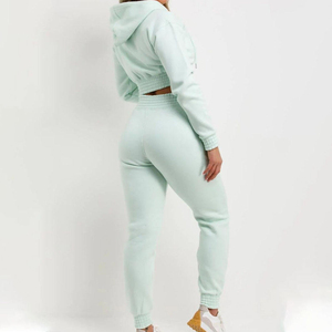 Conjunto de 2 Piezas de Forro Polar para Mujer, Top Corto con Capucha y Pantalones Ajustados, Color Sólido, Estilo Casual Holgado, para Todas las Temporadas - Product Image 5