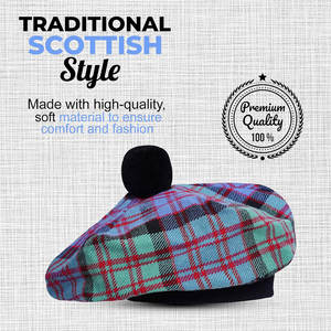 Chapeau écossais en laine de clan avec pompon, style Tam o' Shanter, motif tartan ancien du clan Macdonald, casquette personnalisée des Highlands - Product Image 5