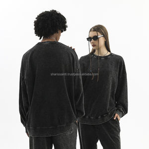 T-shirt à manches longues en coton 350g imprimé col rond homme femme délavé à l'acide surdimensionné sweat-shirt à col rond personnalisé - Product Image 6