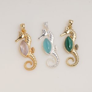 Natural <b>Malachite</b> Seahorse Pendant Gold Tone Brass Ocean Inspired Handmade Designer Gemstone Jewelry Unique Gift for Women - Product Image 6