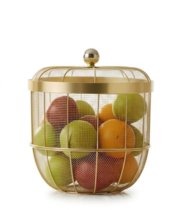 Corbeille à fruits en maille avec couvercle, bol décoratif en fil métallique pour comptoir de cuisine - Support à fruits en métal respirant pour oranges - Product Image 1