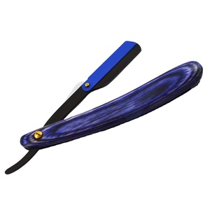 มีดโกนแบบตรงพรีเมียม รุ่นคัสตอม สวิงล็อค ด้ามไม้สีน้ำเงินเข้ม ใบมีดสแตนเลสสีดำคุณภาพสูง - Product Image 1