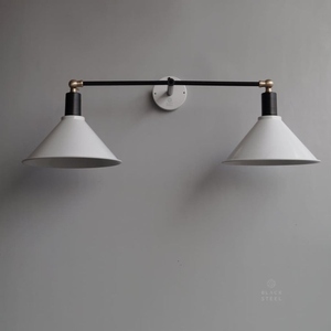Applique murale moderne à double cône, style nordique, double tête, minimaliste, industrielle, luminaire de vanité contemporain, éclairage intérieur - Product Image 1