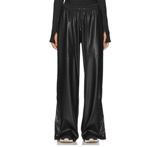 Nouveau pantalon en cuir taille haute pour femme, style vintage Y2K, imperméable, coupe droite et large, idéal pour l'hiver - Product Image 1