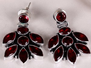 Wholesale Supplier Oxidized Silver <b>Garnet</b> Bezel Set Flower Drop <b>Earrings</b> Boho Wedding Statement Jewelry Wholesale Bulk Women's - Product Image 3