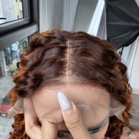 Pixie perruque bouclée couleur marron piano vente chaude perruque de cheveux humains bruts dentelle transparente qualité de luxe Super Double dessiné