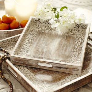 Rustic Wooden Rectangular Serving <b>Tray</b> Vintage Floral Carved <b>Breakfast</b> <b>Tray</b> Decorative Wood Platter for Home Decor & Catering - Product Image 1