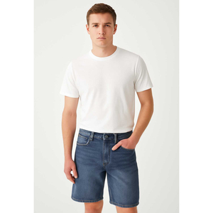 Pantalones Cortos de Mezclilla para Hombre, Cintura Media, Cierre de Botones, Color Sólido, Estilo Casual, con Bolsillos, Tejido de Algodón - Product Image 1
