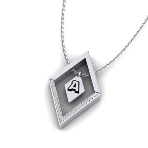 Colgante geométrico de diamante con inicial A, cristal de imitación, acero inoxidable, plata 925, moissanita, joyería de moda unisex. - Product Image 2