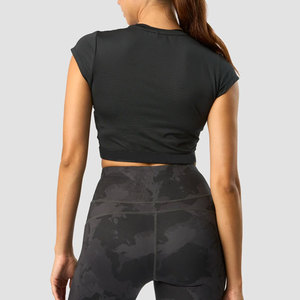 Camiseta sin mangas para mujer, diseño de top corto liso, corte ajustado con elástico en la parte inferior, alta elasticidad, para yoga, gimnasio, entrenamiento, uso casual - Product Image 2