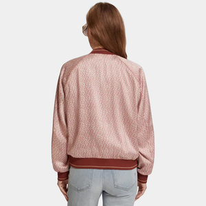 Floral Printed Bomber <b>Jacket</b> Women's Full Sleeve Zipper Closure Stand Collar Regular Length Spring Wear Contrast Trim - Product Image 4