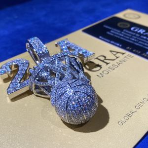 จี้บาสเก็ตบอลเพชรโมอิสซาไนต์ VVS แบบสั่งทำพิเศษ เงินแท้ 925 จี้ฮิปฮอป เครื่องประดับแฟชั่นสำหรับผู้ชายและผู้หญิง - Product Image 3