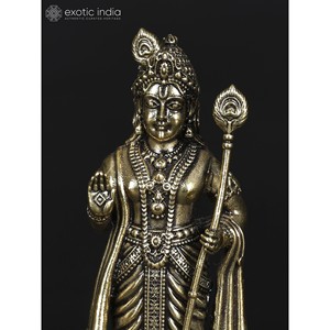 Petite sculpture en laiton superfine de Lord Murugan en geste de bénédiction Pose debout élégante - Product Image 2