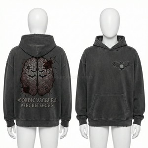 Sudadera con capucha morada vintage de peso pesado personalizada, con gráfico de hueso con efecto lavado ácido, estilo oversize y desgastado, tipo streetwear, fabricante - Product Image 2