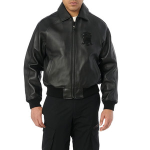 Blouson d'hiver imperméable en cuir rouge pour homme Avirex, design avec patch brodé, col montant, fermeture éclair, logo sur le devant - Product Image 4