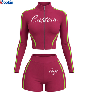 Ensemble de sport 2 pièces pour femme Hip Hop, haut à manches longues avec fermeture éclair et short taille haute, imprimé logo personnalisé, coupe sportive, printemps-été - Product Image 4