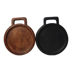 Single Handle Wholesale OEM ODM Bulk Supply Hand-Crafted Mango Wood Round Serving Tray Black Brown Holiday Christmas Centerpiece - Product Image 4