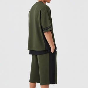 Conjunto de 2 Piezas para Hombre, Camiseta y Pantalones Cortos Oversize 100% Algodón, Estampado Sólido, Ecológico, Estilo Desgastado, Última Tendencia - Product Image 3