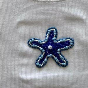 Handmade Beaded Embroidery 100% Cotton Crew Neck Tank <b>top</b> Women Slim Fit <b>Top</b> Colorful Fish Patch Summer Casual Apparel Premium - Product Image 2