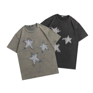 เสื้อฮิปฮอปย้อมสีแบบแอซิดวอช ผ้าฝ้าย 100% สไตล์ฮิปฮอปแนวสตรีทสีดำ ทรงโอเวอร์ไซส์ ย้อมสีแบบแอซิดวอช ทำให้ดูขาดๆ แบบดิสเทรส - Product Image 1