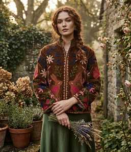 Bohe Lover Veste courte brodée Suzani, pièce maîtresse authentique, faite main, style kimono, en velours, à motifs floraux ethniques - Product Image 1