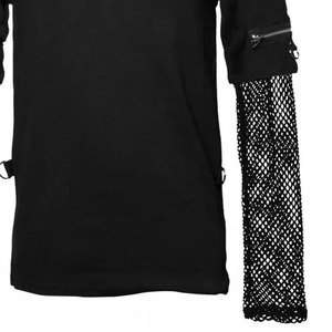 <b>Men's</b> Gothic Punk Rock Black T-Shirt with Mesh Fishnet Long Sleeves and D-Ring Hardware Details Top Selling 2026 - Product Image 4