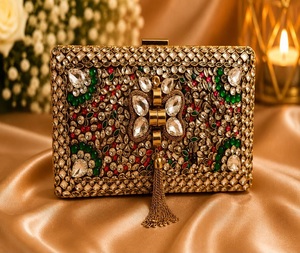 Stylish Traditional <b>Gold</b>-Plated Metal Handmade Kundan Work Mini <b>Clutch</b> with Fine Design for Mother's Day & Valentine's Day - Product Image 1