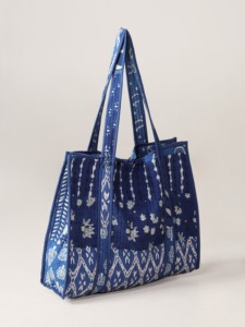 Bolso Tote de Algodón Acolchado Surtido OEM, Bolso de Hombro con Estampado Floral Azul, Venta al por Mayor para Mujer - Product Image 1
