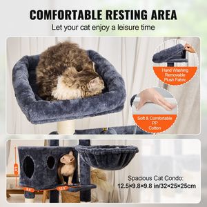 45.2\" Indoor <b>Cat</b> <b>Tree</b> Tower with Sisal <b>Scratching</b> Post Hammock Top Perch Jumping Platforms Large Condo for <b>Cats</b> - Product Image 3