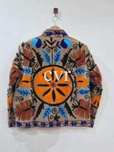 Manteau en velours brodé à la main à motif floral, col mandarin, grande taille, vêtements d'extérieur pour femmes, style bohème, manches longues - Product Image 2