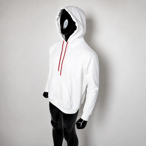<b>Men's</b> White Hooded <b>Sweatshirt</b> With <b>Red</b> Drawstrings And Pocket Casual Autumn Wear Regular Fit Knitted French Terry 100% Cotton - Product Image 4