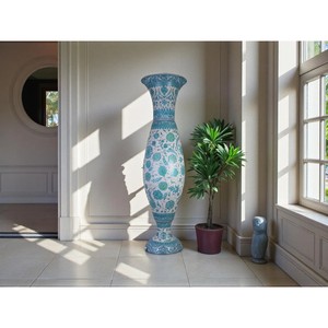 Traditional <b>Ceramic</b> Floor <b>Vase</b> Blue White Floral Pattern 24 Inches High Exquisite Durable Decor - Product Image 3