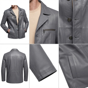 Chaqueta Blazer de Cuero Genuino para Hombre al por Mayor con Cuello Alto y Bolsillo Frontal con Cremallera, Impermeable y Transpirable, Abrigo Casual de Invierno - Product Image 5